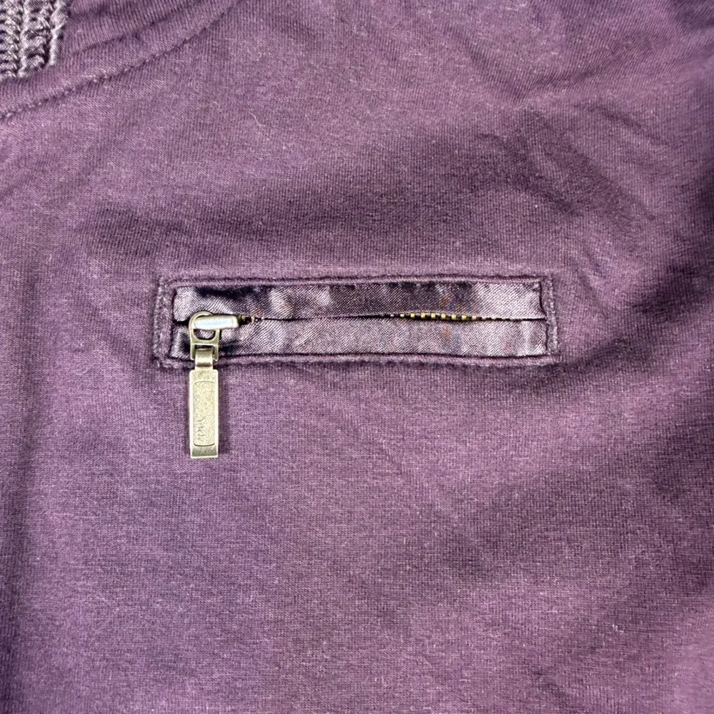 Chico's Zenergy‎ Satin Trim Jacket Size Medium (1) Purple Hooded Full Zip NWT